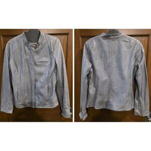 VINTAGE J JILL SOFT LEATHER GRAY ZIP JACKET SZ S